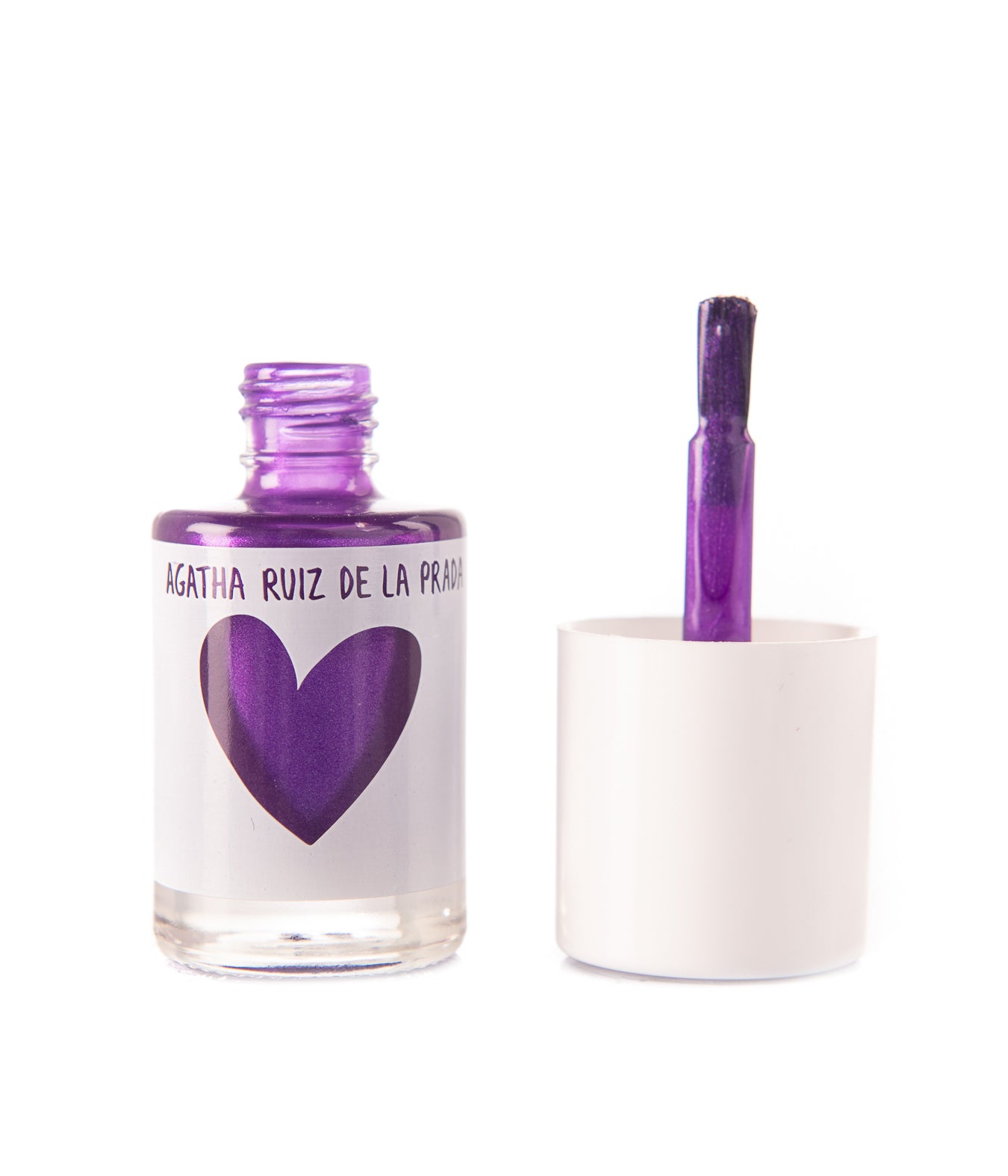 Agatha Ruiz de la Prada Nail Polish - Open Bottle with Cap and Brush Glitter Deep Purple