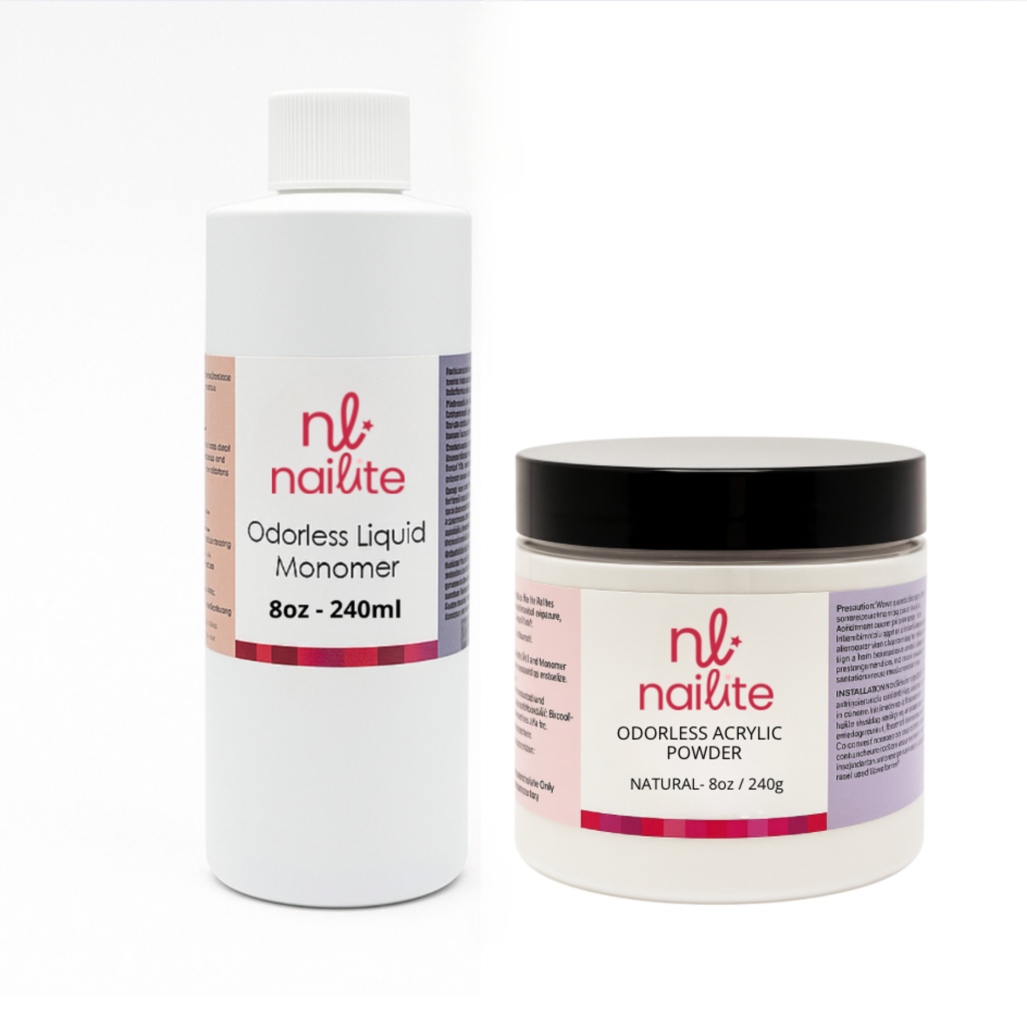 Nailite 8 Oz Odorless Liquid Monomer & 8 Oz Odorless Acrylic Powder Set