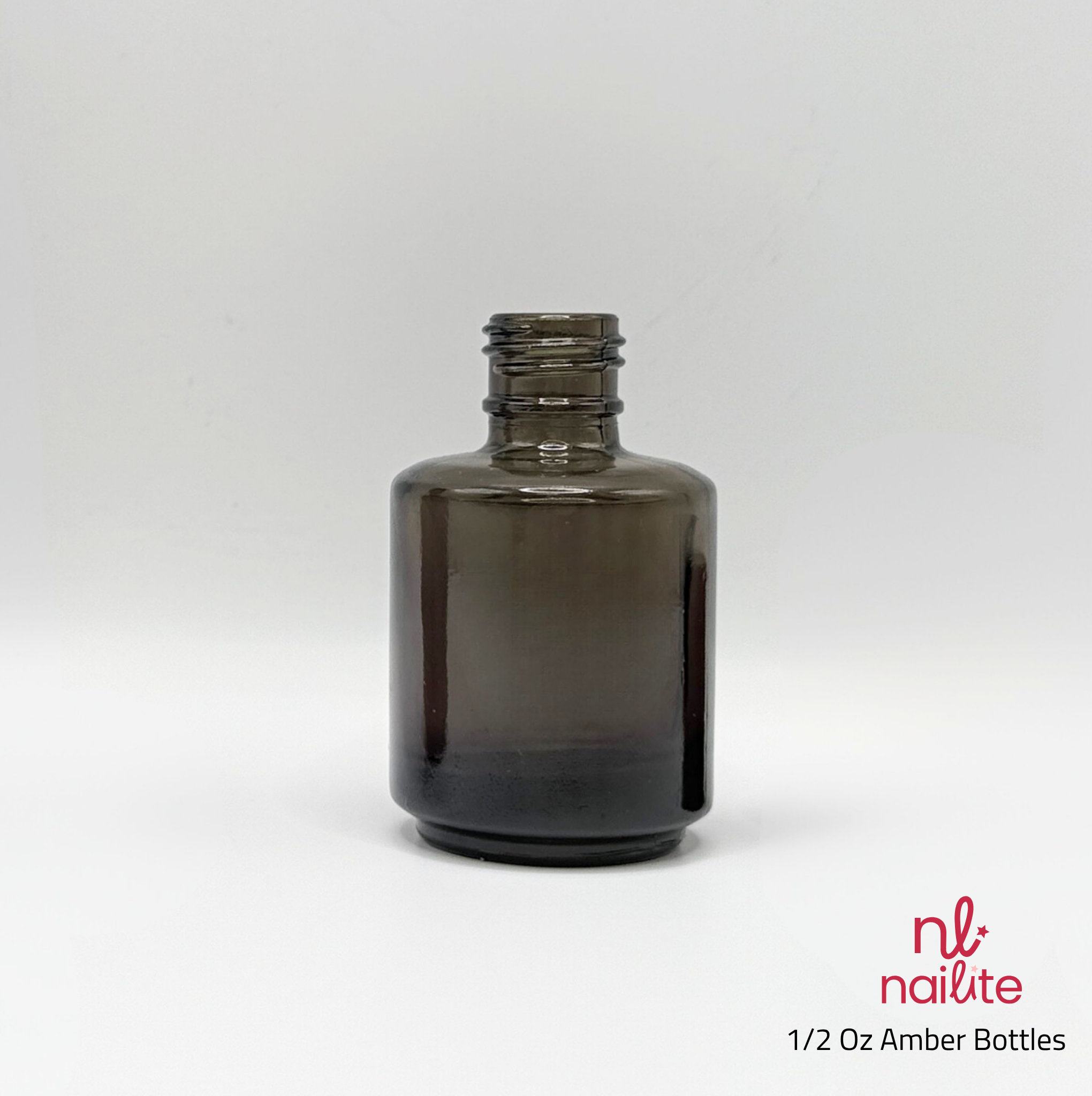 1/2 Oz Amber Bottles - Fan Brush - Shiny Black Cap