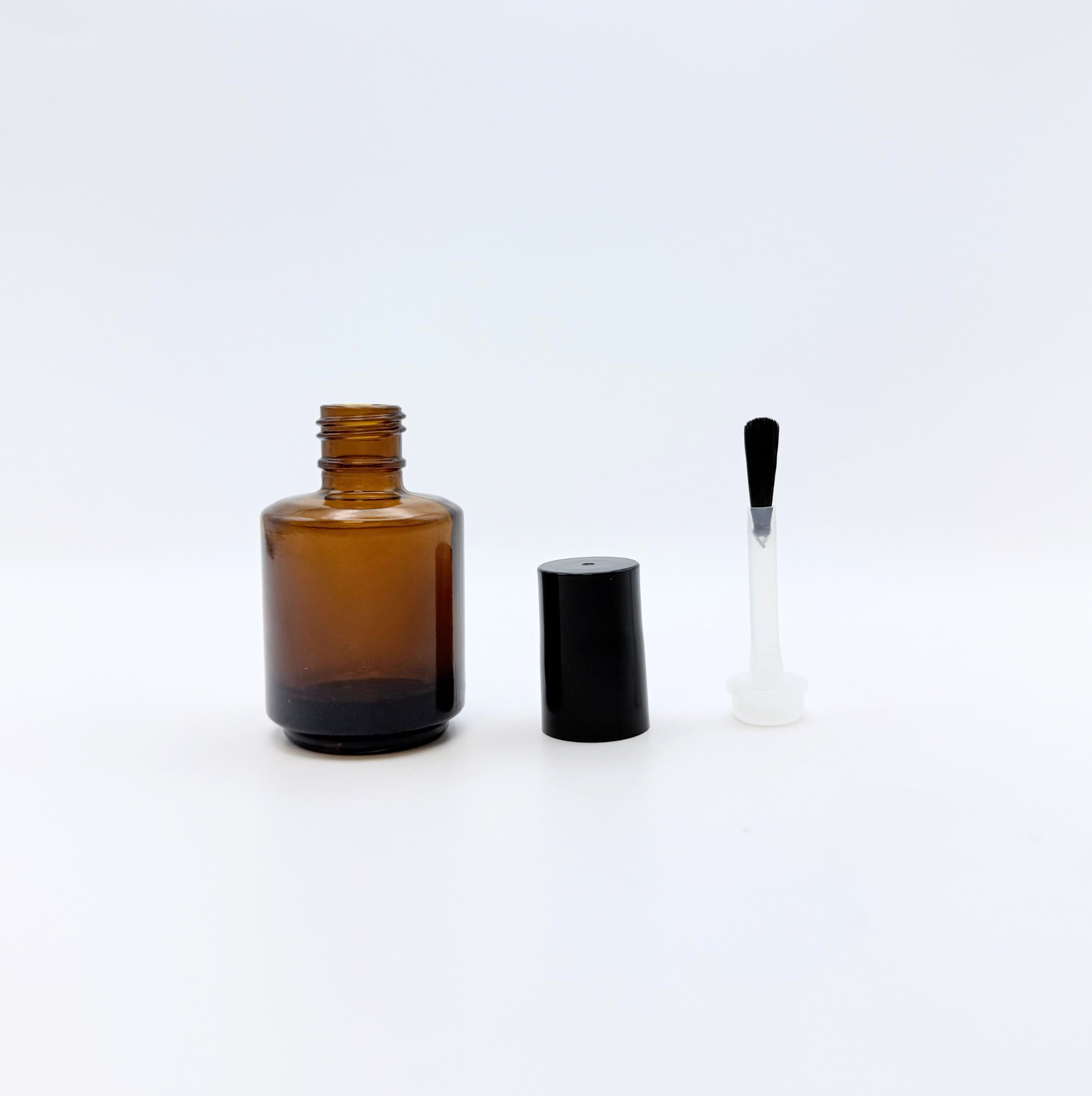 1/2 Oz Amber Bottles - Fan Brush - Shiny Black Cap