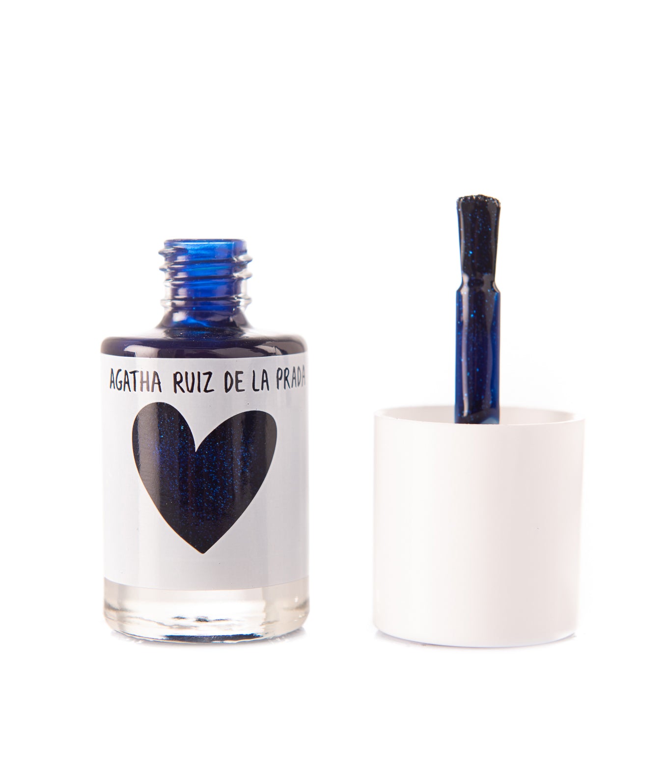 Agatha Ruiz de la Prada Nail Polish - Open Bottle with Cap and Brush Glitter Royal Blue