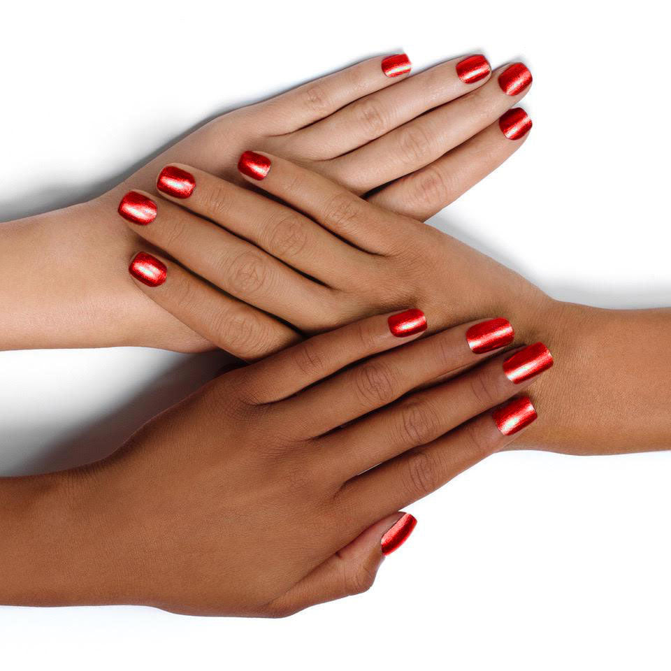 Diverse Hands with Agatha Ruiz de la Prada Nail Polish on Nails Glitter Red